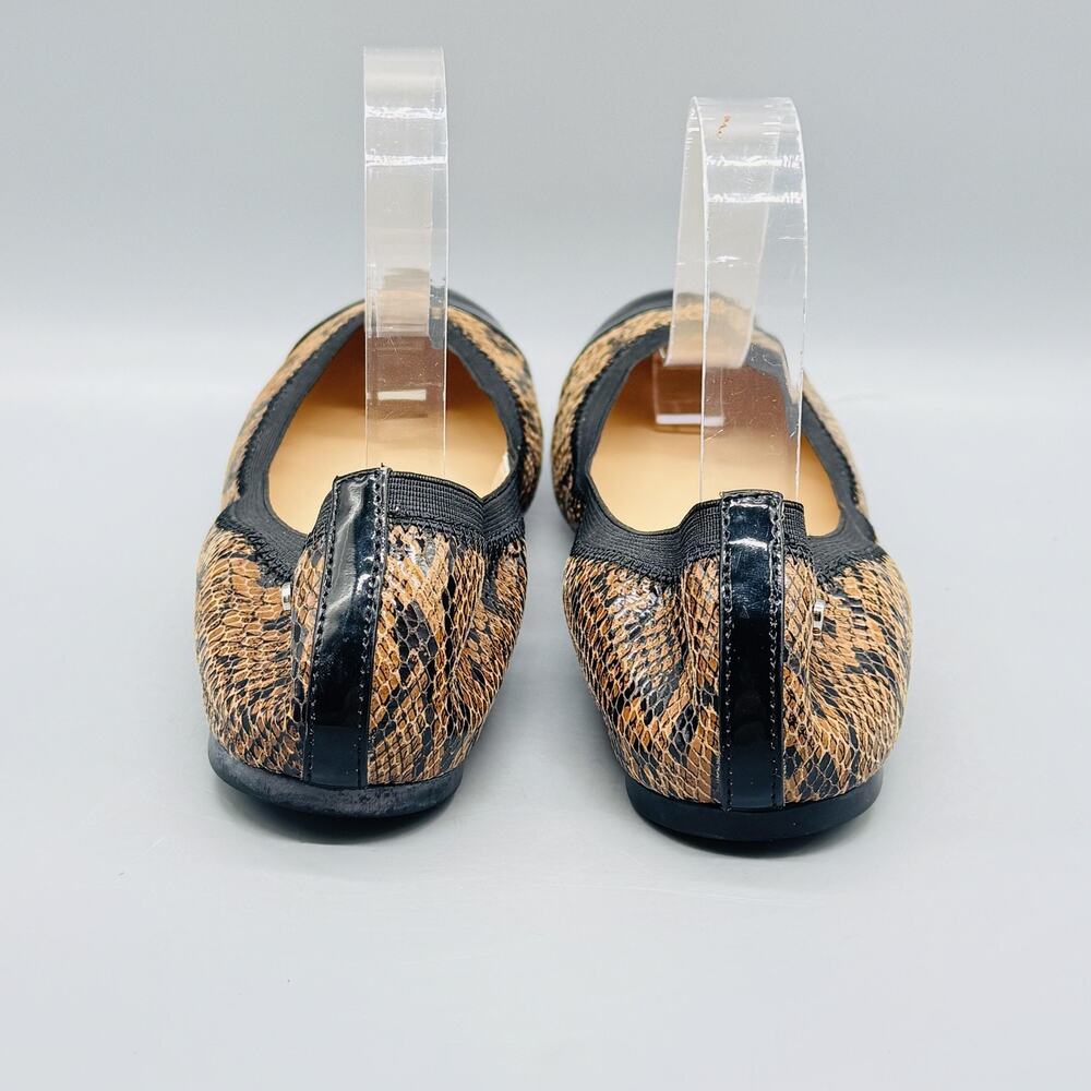 Cole Haan Shoes Womens 8.5 Brown Black Snake Print Ballet Flats Cap Toe Slip On - Picture 7 of 12